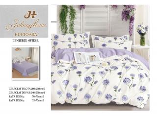 Lenjerie Pat Dublu din Finet, 6 Piese, Flori Mov-H7672