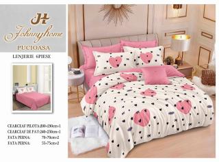 Lenjerie Pat Dublu din Finet, 6 Piese, Inimioare Fundite-H7684