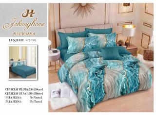 Lenjerie Pat Dublu din Finet, 6 Piese, Turcoaz-H7685