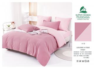 Lenjerie Pat Dublu din Finet 6 Piese, Uni, Bicolor, Roz Inchis Roz Deschis-V6452