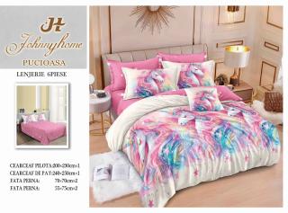 Lenjerie Pat Dublu din Finet, 6 Piese, Unicorni-H7651