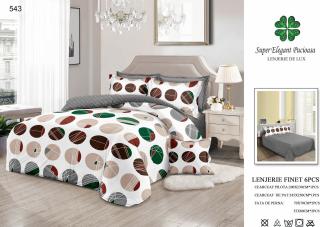 Lenjerie Pat Dublu, Finet, 6 Piese, Alb Gri Buline-P7050