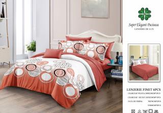 Lenjerie Pat Dublu, Finet, 6 Piese, Alb Portocaliu Cercuri-P7053