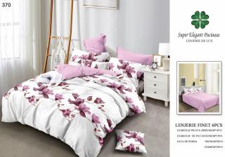 Lenjerie Pat Dublu, Finet, 6 Piese, Alb Roz Magnolie-P7052