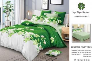 Lenjerie Pat Dublu, Finet, 6 Piese, Alb Verde Flori-P7120