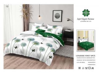 Lenjerie Pat Dublu, Finet, 6 Piese, Alb Verde Papadii-P6975
