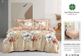 Lenjerie Pat Dublu, Finet, 6 Piese, Bej Flori-P7043