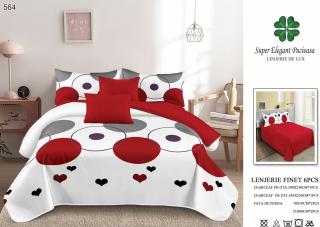Lenjerie Pat Dublu, Finet, 6 Piese, Cercuri Inimi-P7055