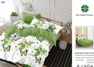 Lenjerie Pat Dublu, Finet, 6 Piese, Fluturi Verzi-P7047