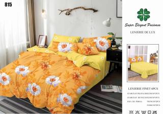 Lenjerie Pat Dublu, Finet, 6 Piese, Galben Portocaliu Flori-P7042
