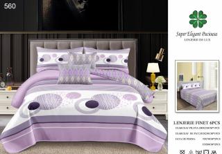 Lenjerie Pat Dublu, Finet, 6 Piese, Lila Abstract-P7046