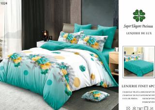 Lenjerie Pat Dublu, Finet, 6 Piese, Vernil Alb Flori-P7045