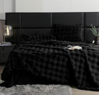 Lenjerie pat dublu, Pufoasa, din Blanita artificiala, 6 piese, Negru
