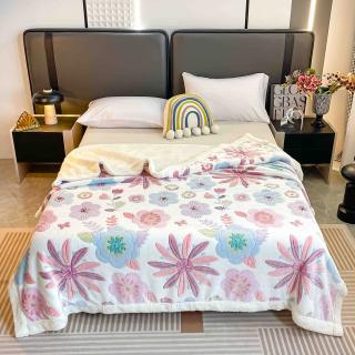 Patura Cocolino cu Blanita, 200x230cm, Crem Roz Flori-C7489