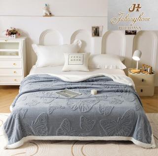 Patura Cocolino cu Blanita, 200x230cm, Fluturi Gofrati, Gri Albastrui-H6986