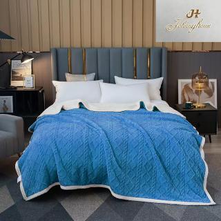 Patura Cocolino cu Blanita, 200x230cm, Model Tricotat, Albastru-H7000