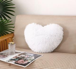 Perna Decorativa Fluffy in Forma de Inima,Alba