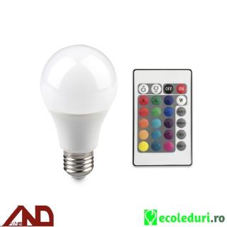 Bec LED 7W E27 RGB si Alb Lampa de Veghe Dimabila cu Telecomanda