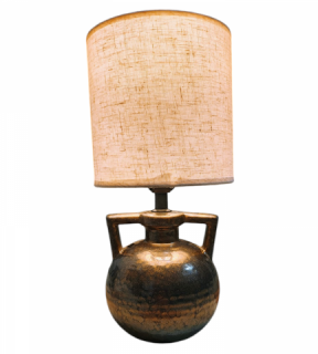 Veioza Amfora ceramica bronz metalic JL24-200 abajur textil crem,1xE27, H31cm, D15cm