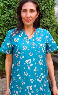 Bluza Bumbac Flori De Cires Fond Turquoise