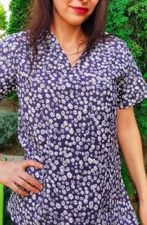 Bluza Bumbac Floricele Fond Bleumarin