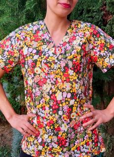Bluza Bumbac Gradina Cu Flori Rosii