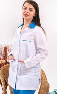 Halat Bianca alb, guler CASUAL BLUE, maneca lunga