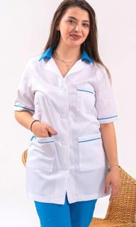 Halat Bianca alb, guler CASUAL BLUE, maneca scurta