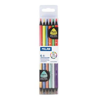 Creion color 6 culori bicolor Fluo-metal