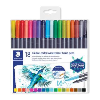 Marker acuarelabil cu 2 capete (pensula+liner) - set 18 culori