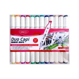 Marker grafic 2 capete 12 culori - Duo Capi