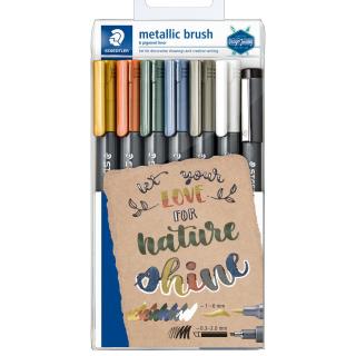 Marker metalic tip pensula - set 6 culori + liner negru