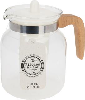 Ceainic cu infusor Koopman, sticla lemn, 12x16 cm, 1.5 l, transparent maro
