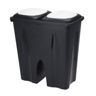 Cos de gunoi cu 2 compartimente Excellent Houseware, plastic, 50x30x55 cm, 2x25 l, negru alb