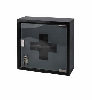 Dulap depozitare medicamente Bathroom Solutions, otel inoxidabil sticla, 30x12x30 cm, negru