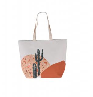 Geanta plaja Excellent Houseware, poliester, 35x15x38 cm, imprimeu cactus, multicolor