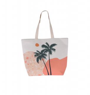 Geanta plaja Excellent Houseware, poliester, 35x15x38 cm, imprimeu palmier, multicolor