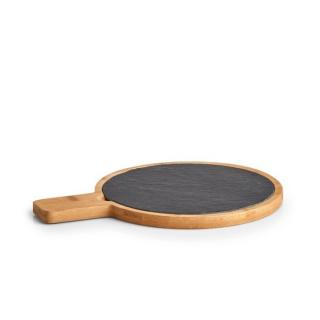 Platou servire tapas Zeller, bambus ardezie, 29.5x22x1.5 cm, maro negru