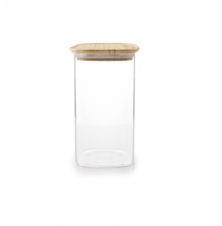Recipient depozitare alimente Ibili-Borosilicato, sticla borosilicata bambus, 11 x11x19 cm,  1.5 l, transparent maro
