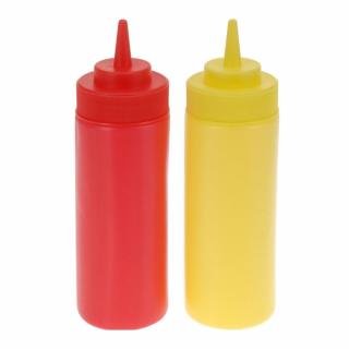 Set 2 dispensere sosuri Excellent Houseware, plastic, 6x19.5 cm, 330 ml, rosu galben