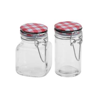 Set 2 recipiente depozitare condimente Excellent Houseware, sticla metal, 5x8 cm, 90 ml, rosu