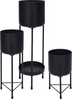 Set 3 ghivece flori cu suport Excellent Houseware, metal, negru