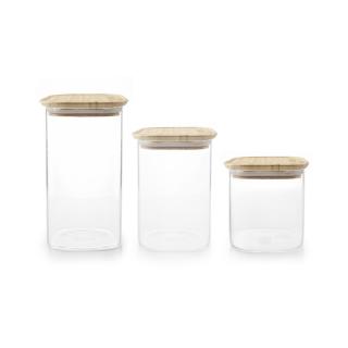 Set 3 recipiente depozitare alimente Ibili-Borosilicato, sticla borosilicata bambus, transparent maro