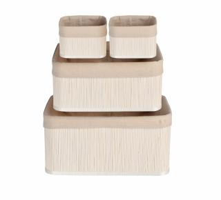 Set 4 cutii depozitare HomeStyling Collection, bambus, 38x27x18 cm, alb