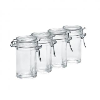 Set 4 recipiente depozitare condimente Zeller, sticla metal, 4.5x8.4 cm, transparent argintiu