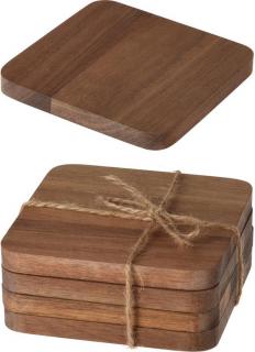 Set 4 suporturi pahare Excellent Houseware, bambus, 10x10x0.4 cm, maro