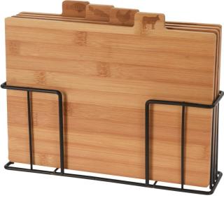 Set 4 tocatoare cu suport Excellent Houseware, bambus metal, 28x20x7 cm, maro negru