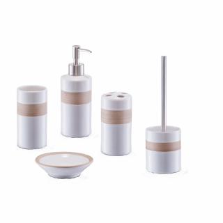 Set 5 accesorii baie Zeller, ceramica otel inoxidabil, bej maro