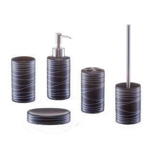 Set 5 accesorii baie Zeller, ceramica otel inoxidabil, negru