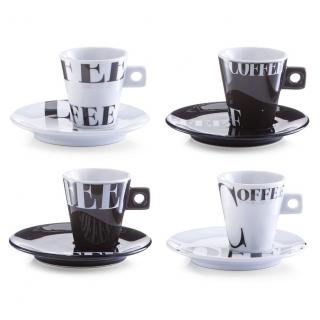 Set espresso 8 piese Zeller-Coffee Style, portelan, alb negru